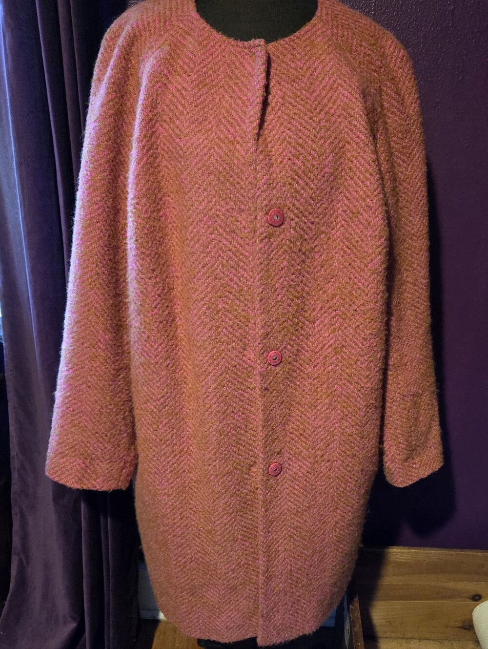 Boden Classic Wool Blend Herringbone Mid-length Winter Coat Pink & Tan 16
